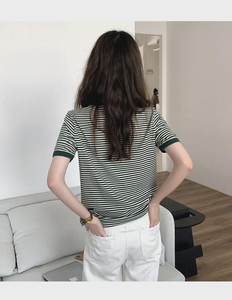 Women's Loose-Fit Striped Short-Sleeve Round Neck Summer T-shirt