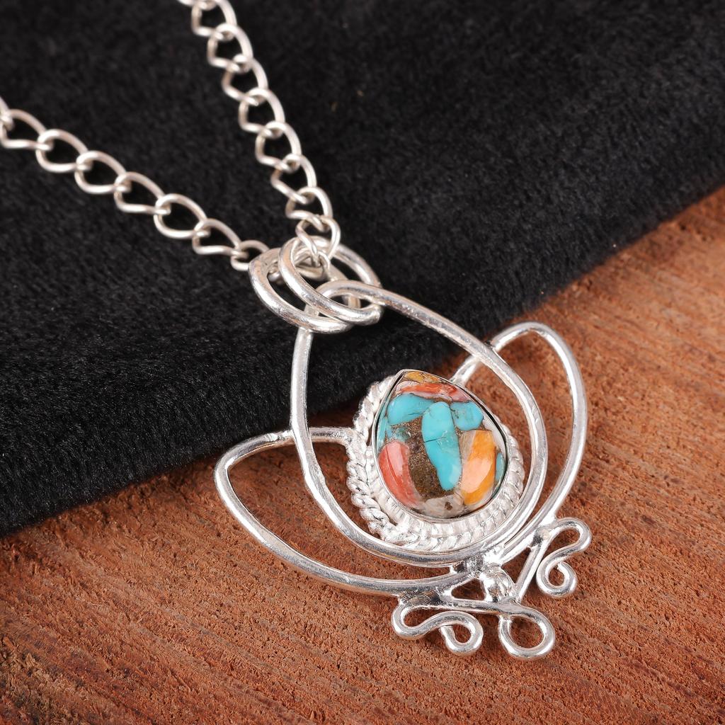 Spiny Oyster 925 Solid Sterling Silver Pendant Gemstone Jewelry, Handmade Pendant, For Thanksgiving Gift