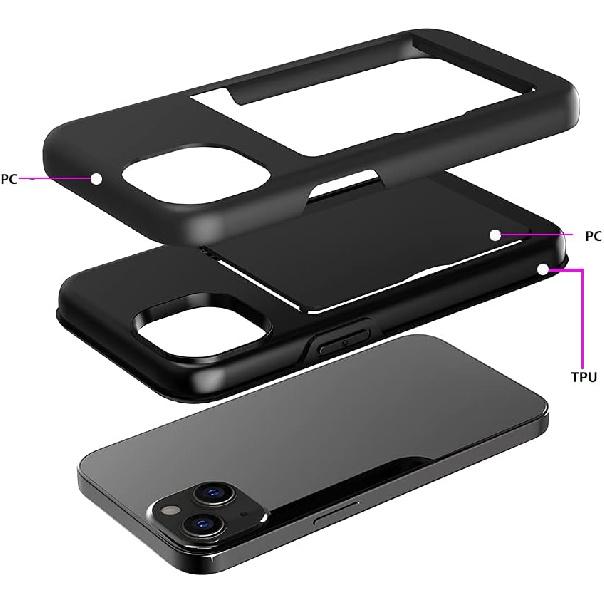 for iPhone 13 Mini Case with Card Holder,Credit Card Slot Protective Wallet Case - Grey