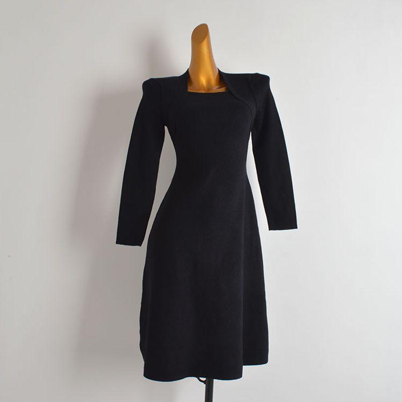 

Style New Arrival Pure Color Minimalist Square Collar Raglan Sleeve Long Sleeves Knitting Dress Women s Clothing Silm Slim Looking Bodycon Dress Black 160/84A