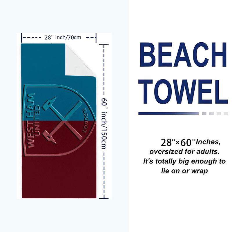 West Ham United Print Beach Towel, Large Soft Quick Dry Towel for Beach Camping Swimming