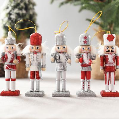 5pcs Wooden Nutcracker Ornament 13cm Soldier Figure Christmas Tree Pendant Desktop Decoration  Xmas Decor Statues Gifts