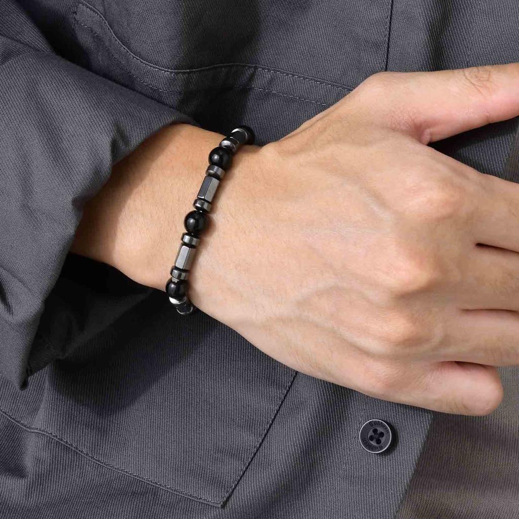 Stylish Black Beads Man Woman Bracelets Stretch Gallstone Handmade Wristband Jewelry Father Boyfriend Valentine's Day Gift