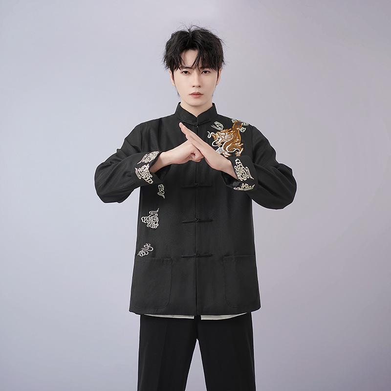 

2026 Men s Spring & Autumn Tang Suit Set: Long Sleeve Tai Chi Shirt for Middle-Aged & Elderly - Chinese Style for Morning Exercise & Performance XXX-Large