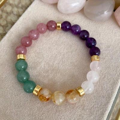 Elegantes Natursteinarmband Amethyst & Citrin Perlen Schmuck für Damen