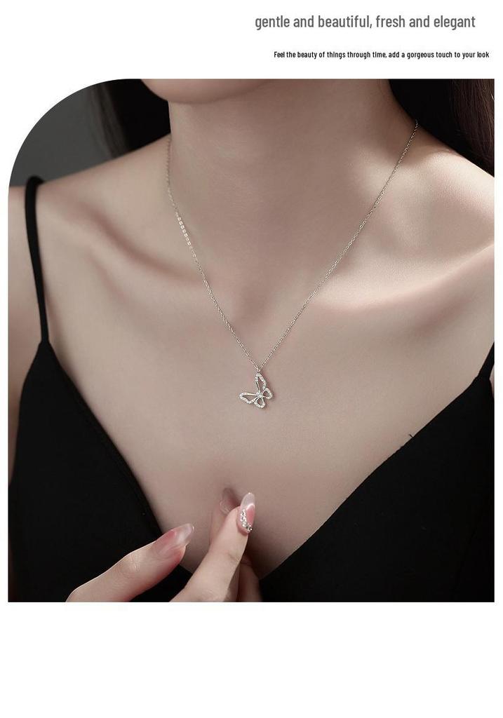 925 Sterling Silver Butterfly Clavicle Necklace: Elegant, Sweet, Fashionable Women's Statement Jewelry