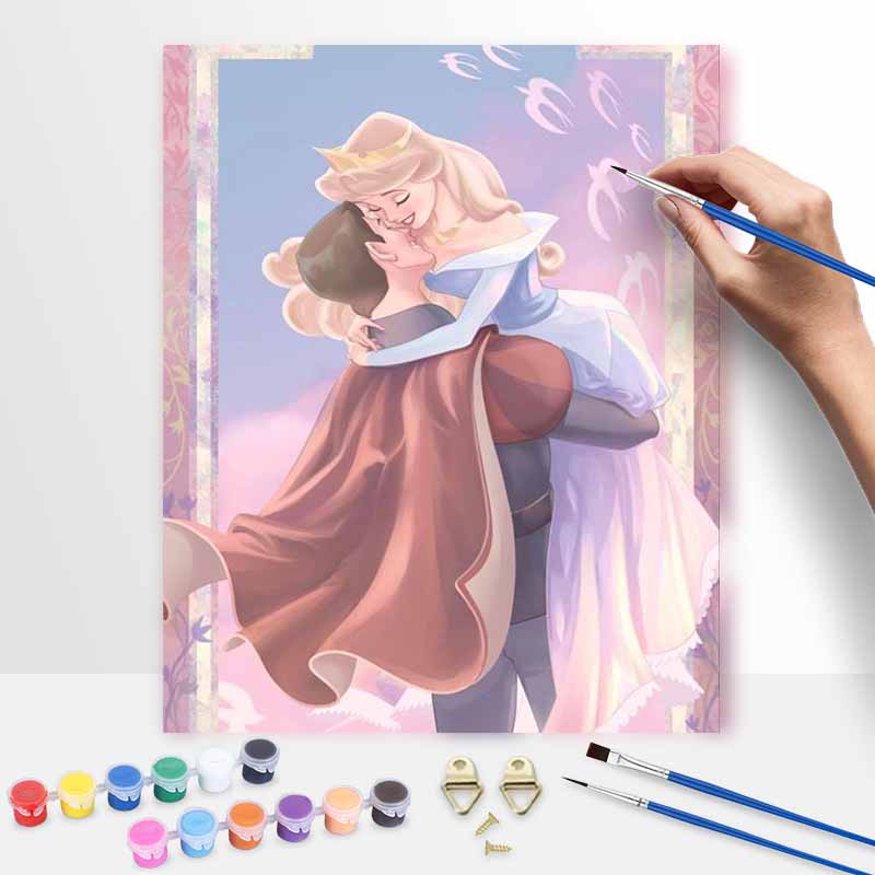 Disney DIY Sleeping Beauty Oil Painting Art Painting Kit Home Wall Decor Handmade Gift Romantic Prince Princess Couple Art Craft Decor