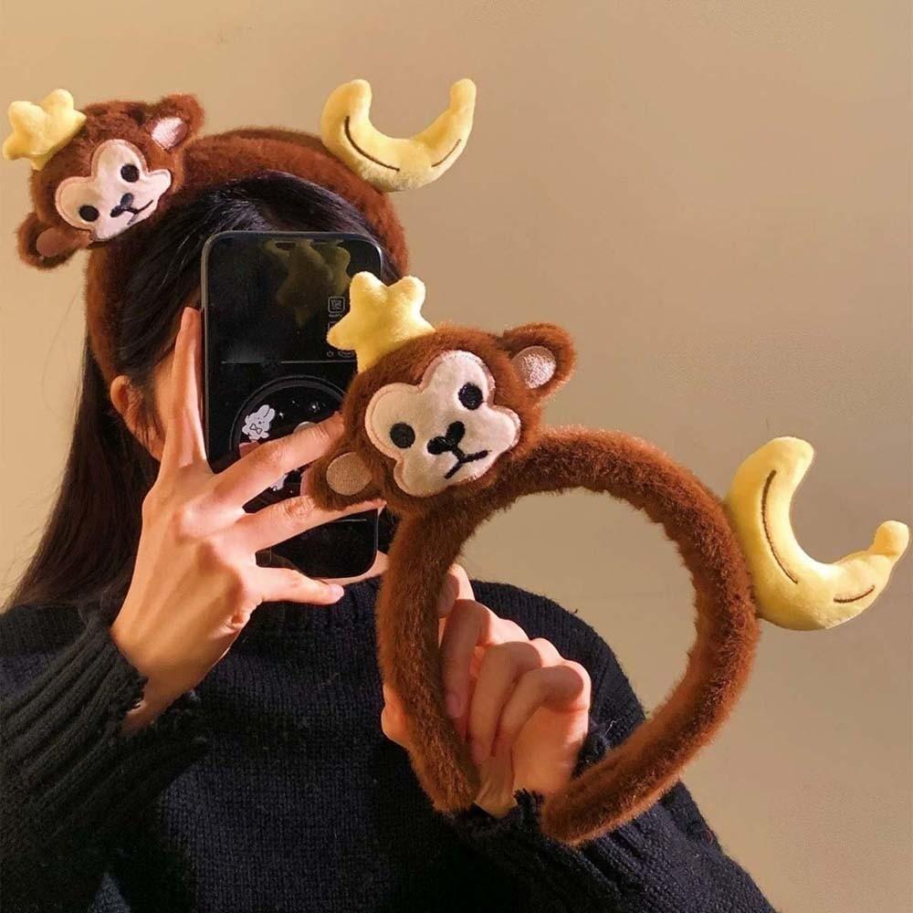 Hair Accessories Dachshund Hair Hoop Plaid Bow Cartoon Monkey Hairband Red Plush Headband Girls