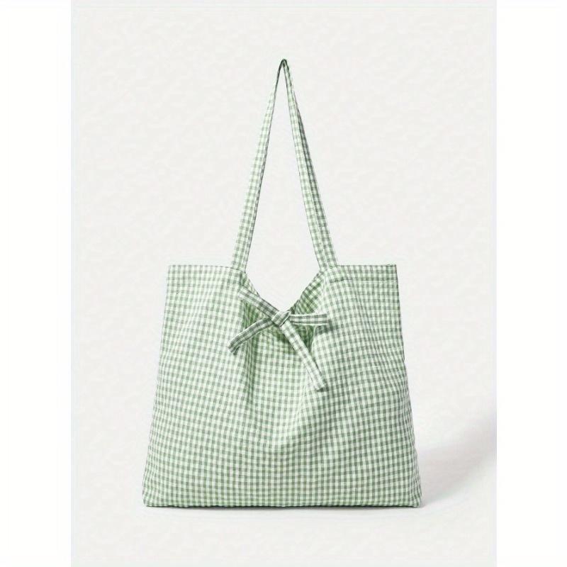 

Cute Women s Plaid Tote Bag, Summer Bag, for Picnic one-size зелёный
