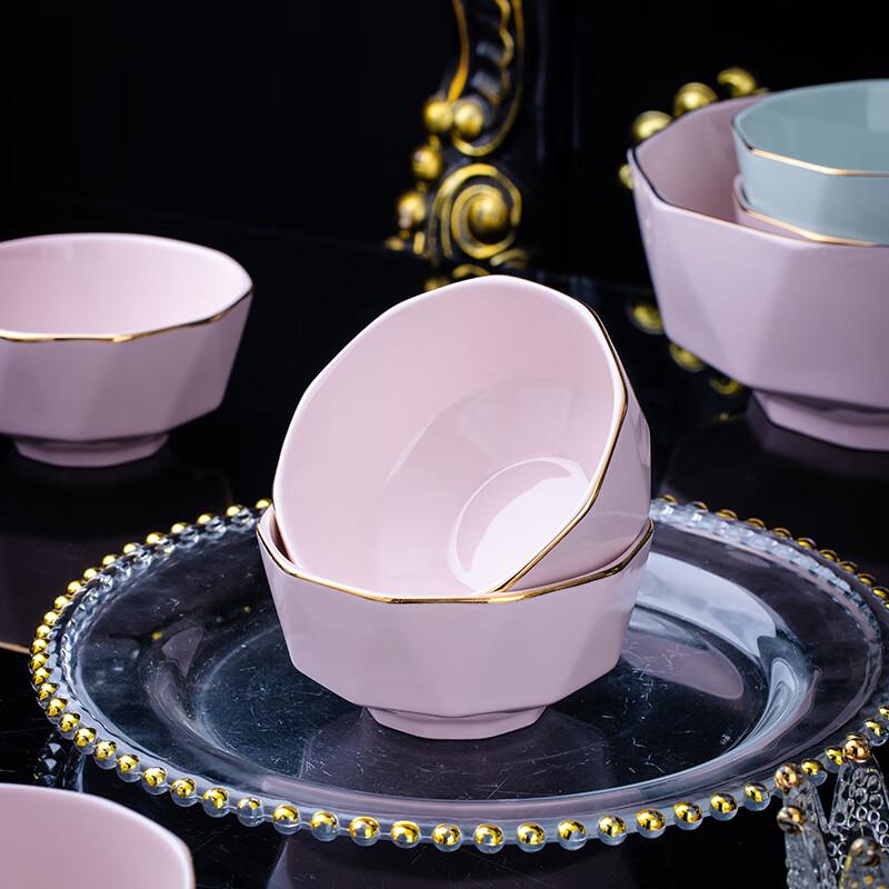 Jingdezhen Ceramic Gold-Rimmed Rice Bowl Set