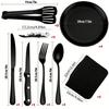 Stainless Steel Outdoor Cutlery Set with BBQ Plate, Tongs, Camping Knife, Fork, Spoon, and Portable Storage Bag