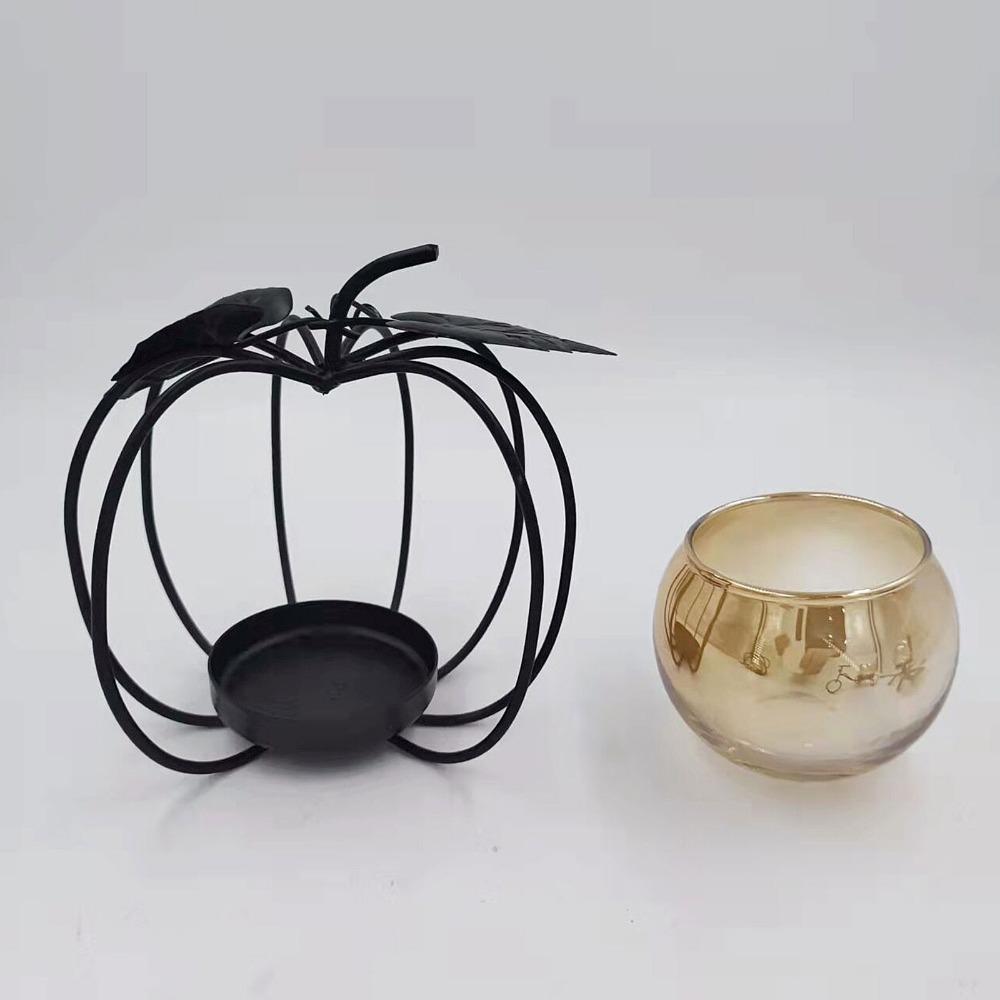 Iron, Glass Iron Glass Candle Holder with Amber Cup Candlestick Combined Iron Glass Material Table Centerpiece Candle Ornament