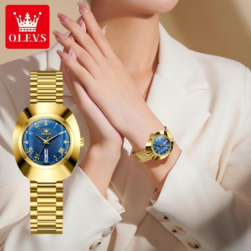 Light Luxury Gold Case with Dual Calendar Dial Ladies' Waterproof Quartz Watch Fashion Accessories and Watches