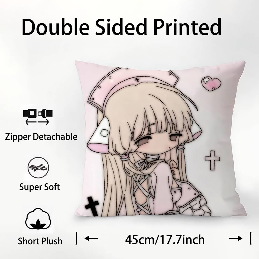 C- Chobits canvas Söt Anime Kuddfodral Plyschtyg Mjukt Kuddfodral Dubbelsidigt Tryck Kuddfodral Hushållspresenter