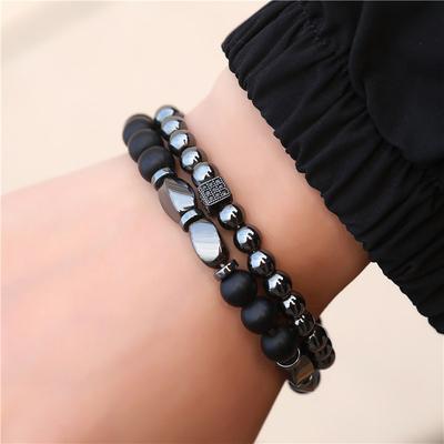 Bracelet Micro-inlaid Zircon Dice Bracelet Set, Hot-selling Black Gallstone Elastic Bracelet, Boyfriend Power.