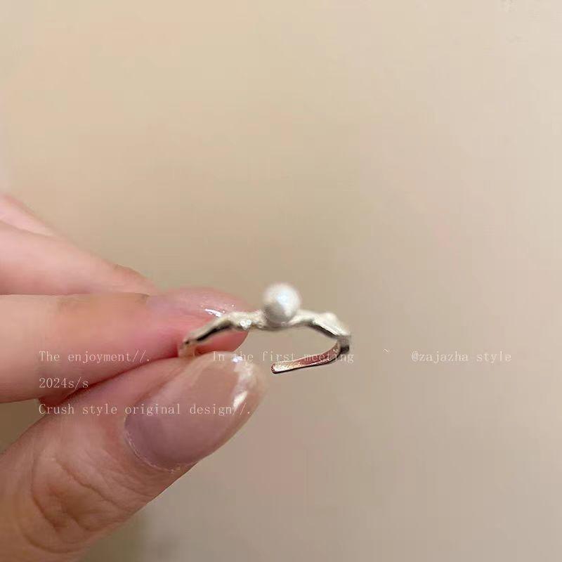 

Pearl Zircon Open Ring Women S French Index Finger Ring Niche Design Light Luxury High-End Ring
