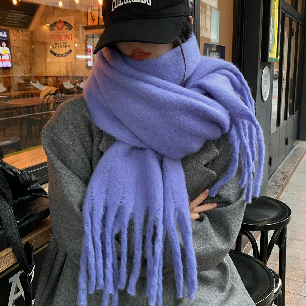Women's Solid Color Mohair Scarf Korean Style High-End Thickened Warm Neck Wrap Autumn Winter Versatile Shawl
