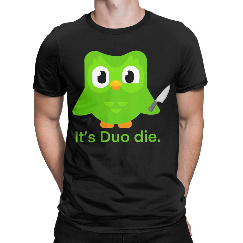 Funny Duolingo Meme (2) T-Shirt Men Vintage Cotton Tee Shirt O Neck Short Sleeve T Shirts Plus Size Clothes