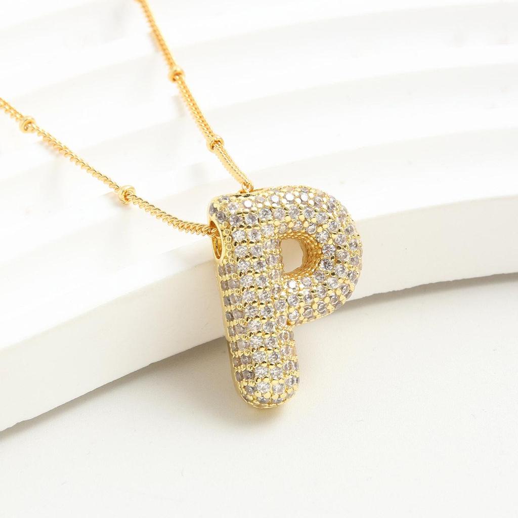 26 English Letter Gold-Plated Zircon Pendant Necklace