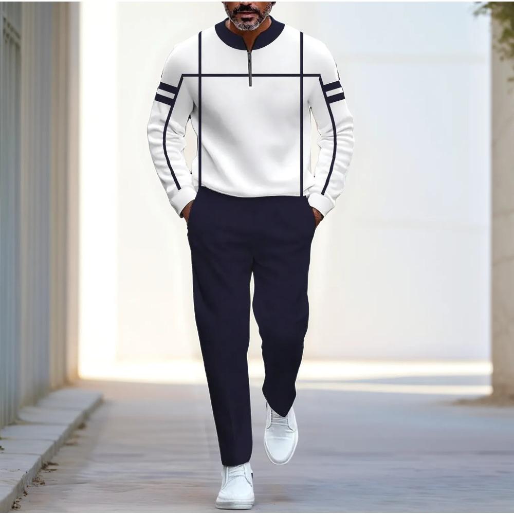 Spring Autumn Fashion Streetwear Men's Long-Sleeved Half-Zipper Stand-Up Collar Trousers Sportswear Men's Clothing Two-Piece set