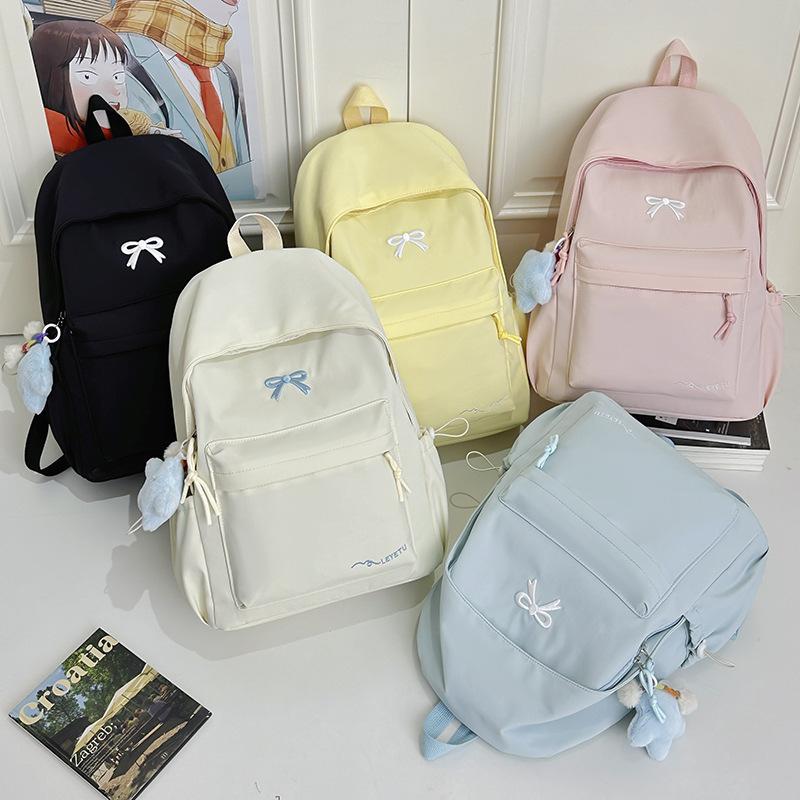 Schoolbag College Student Backpack Junior High School Student Computer Bag Korean Version Simple Girl Bow School Bag Large Capacity Backpack Female