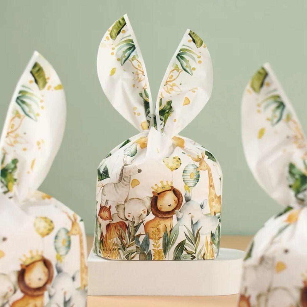50Pcs Party Favors Rabbit Ear Bags Carton Snack Packing Supplies Cookie Candy Bags  Easter Party