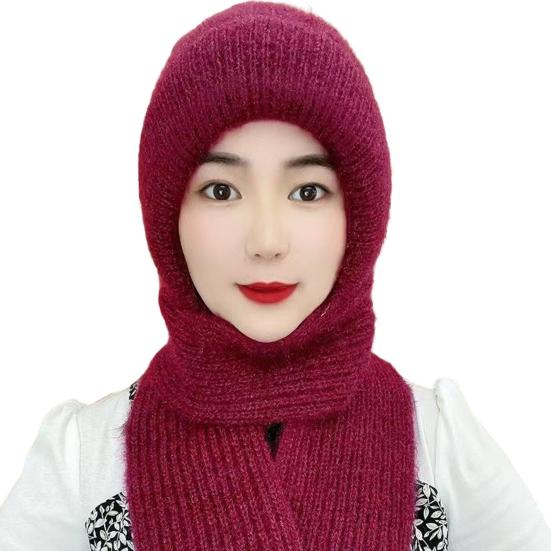 Women Winter Hat with Scarf Thick Warm Plush Windproof Cycling Headwear Solid Color Elastic Full Protection Outdoor Travel Cold Weather Skiing Cap