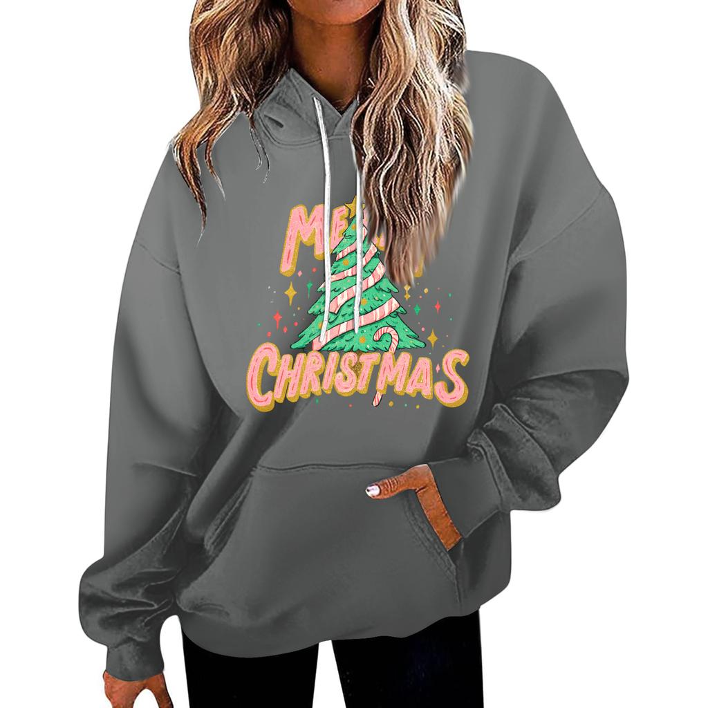 Women's Casual Fashion Christmas Printed Letters Casual Hooded Sweatshirt With Pockets
