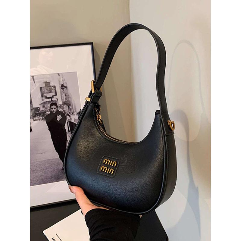 Schoolbag Women's Black New Crescent Moon Bag, Dumpling Bag, Commuter Messenger Bag, Hand Carry Armpit Bag
