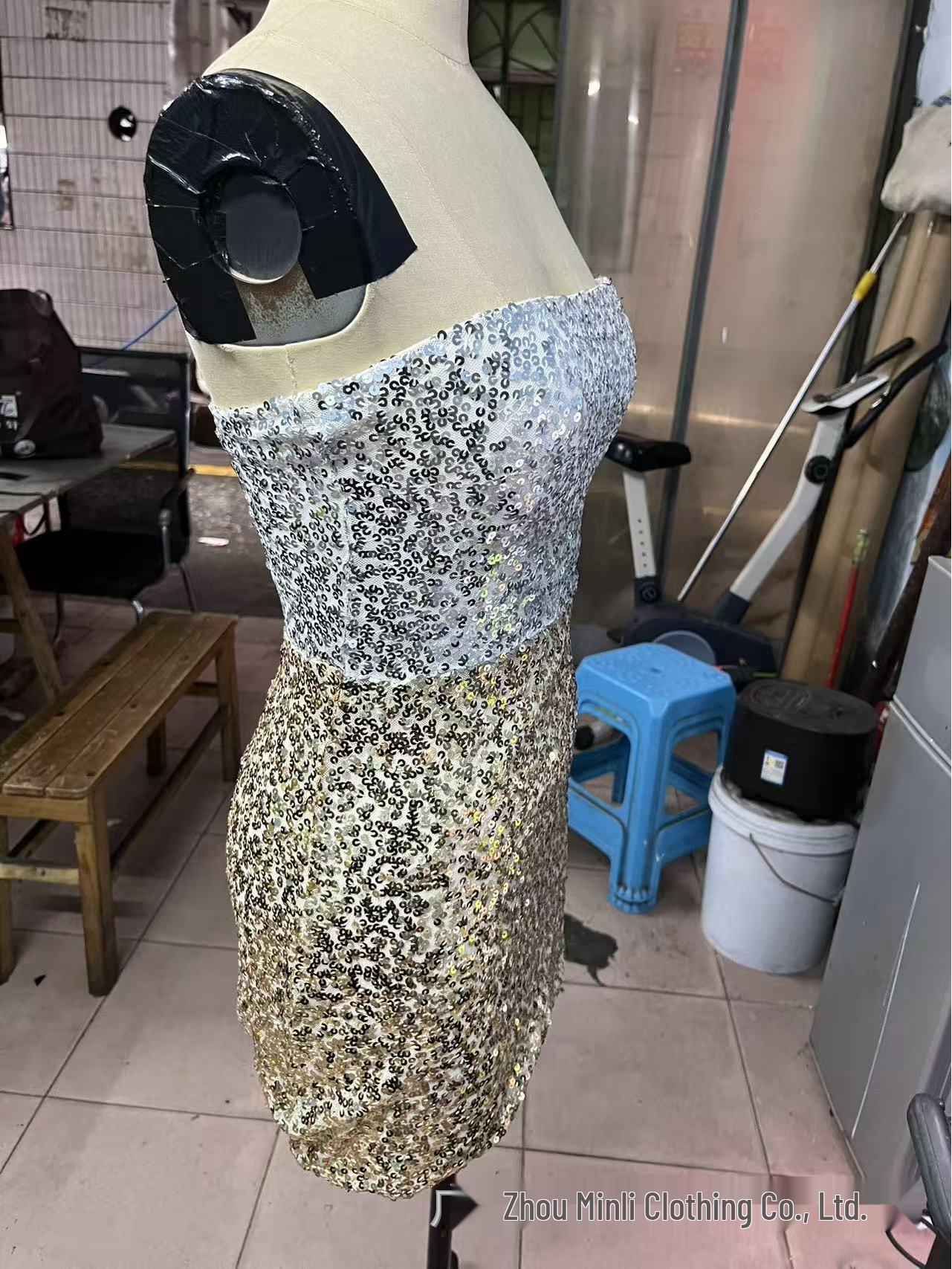 2025 Two-Tone Sequin Bandeau Mini Dress - Sexy Patchwork Evening Gown Small
