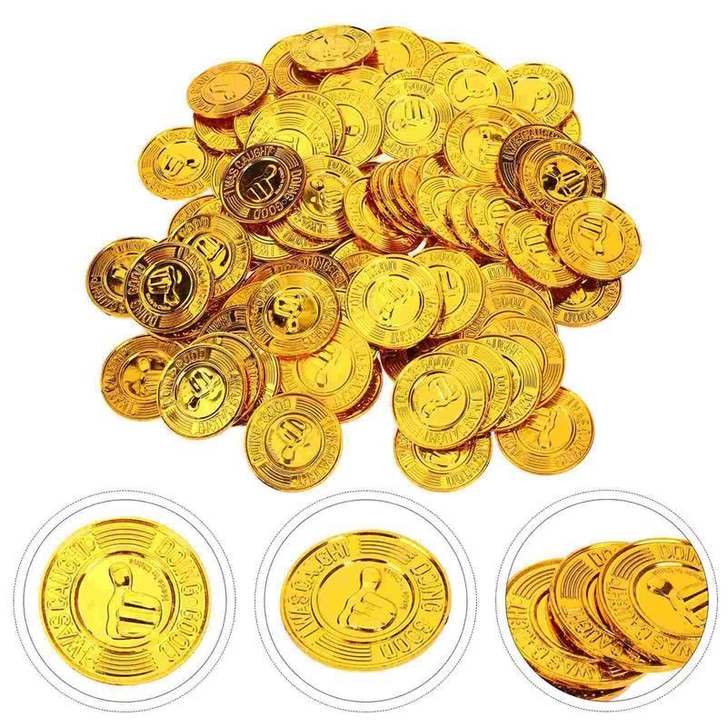 

100 Pcs Coins Toy Kid Reward Coins Plastic Pirate Accessories Treasure Coins Classroom Prizes Non Currency Coins Plastic золотистый