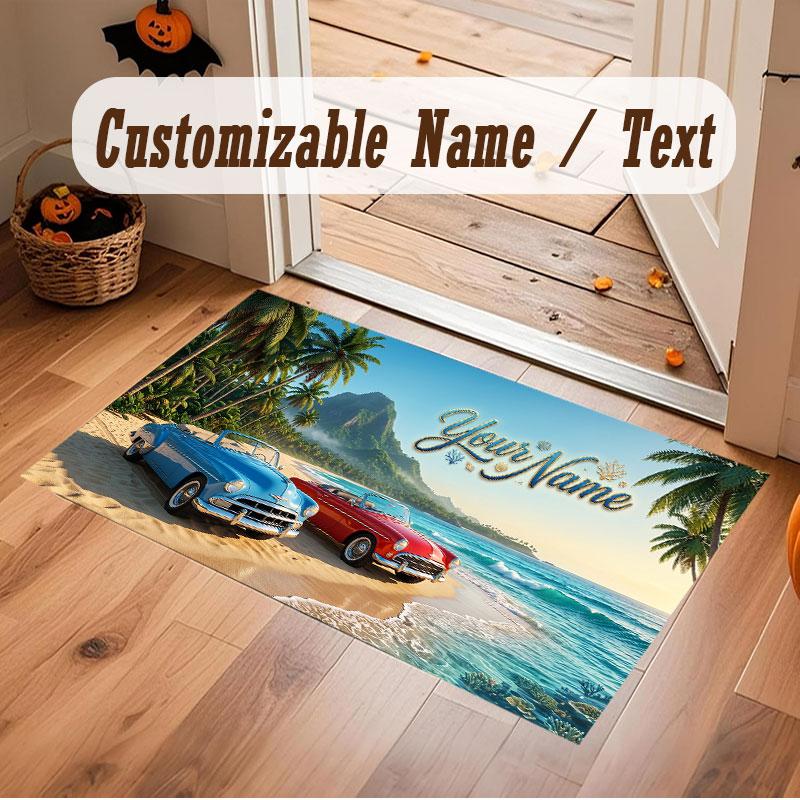 Octopus Sea Life Theme Crystal Velvet Floor Rug Personalized Custom Name Text Warm Carpet Home Decoration