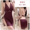 Pure Desire Silky Satin Underwear Sweet Lace Sexy Plus Chest Pad Neck Nightdress Robe Women's Suit