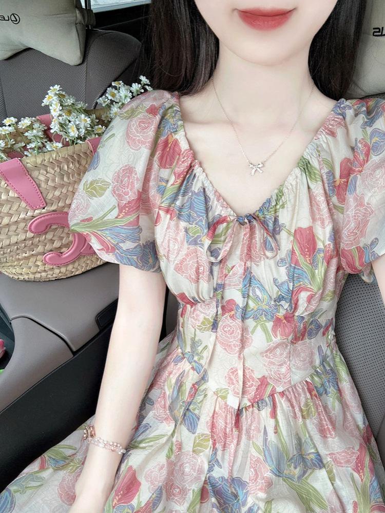 Women's Summer 2026 Elegant Floral Chiffon Maxi Dress - Petite Fit