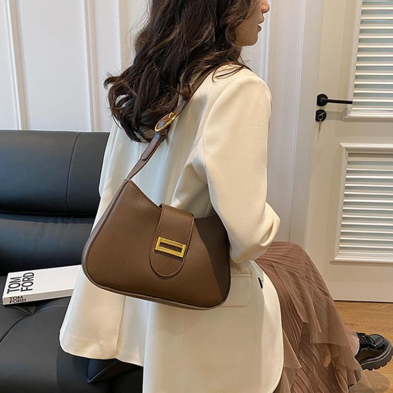 Vintage Women Leather Totes Bags with Gold Buckle Detail Adjustable Strap Minimalist Shoulder Purse for Women Work Underarm Bag