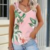 Ladies' Outdoor Casual Sports Double Loop Buckle Vest with Flower Print Pattern ,V-neck, Sleeveless, Medium Stretch Fabric