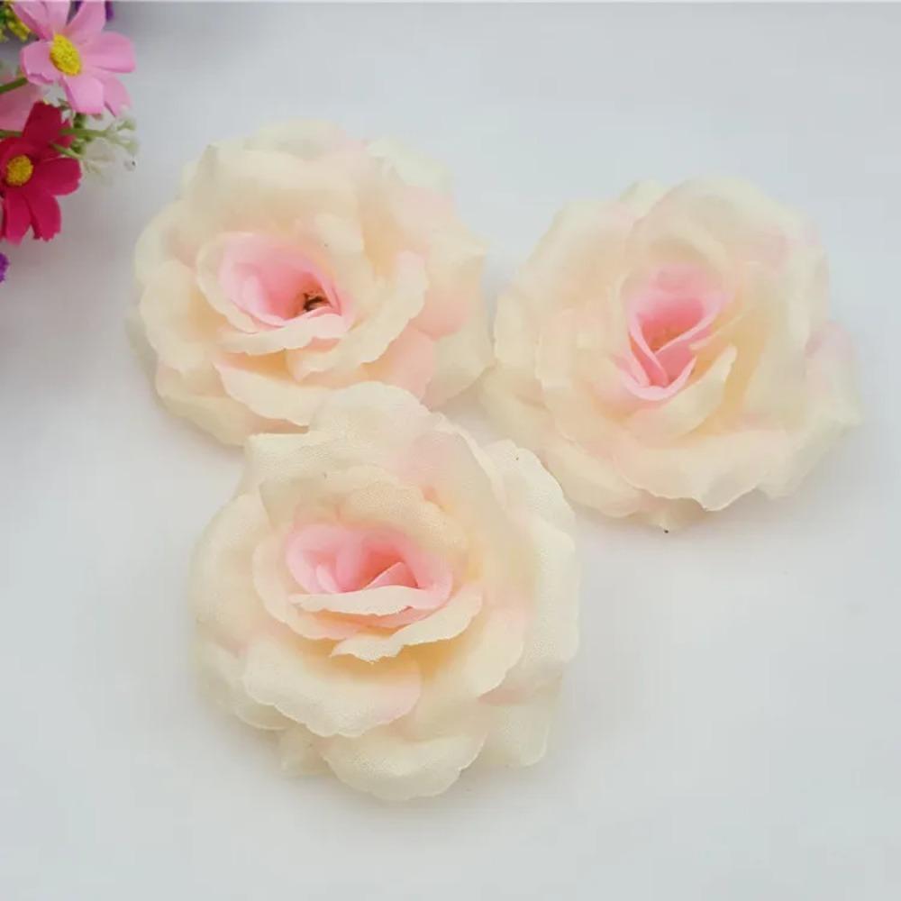 Can Mix Color 10PCS/Lot 8CM Yellow Artificial Rose Silk Flower Heads DIY Wedding Home Decoration Festive Party Supplies 17colors