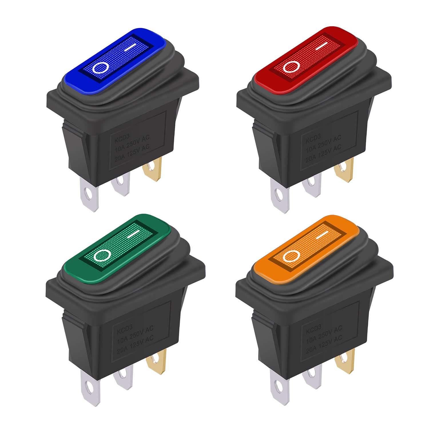 

4 шт. Водонепроницаемый кулисный переключатель вкл/выкл 12 В светодиодный 3-контактный 2-позиционный SPST AC 6A 250 В 10A 125 В переключатель KCD3 лодочный переключатель (4 цвета)