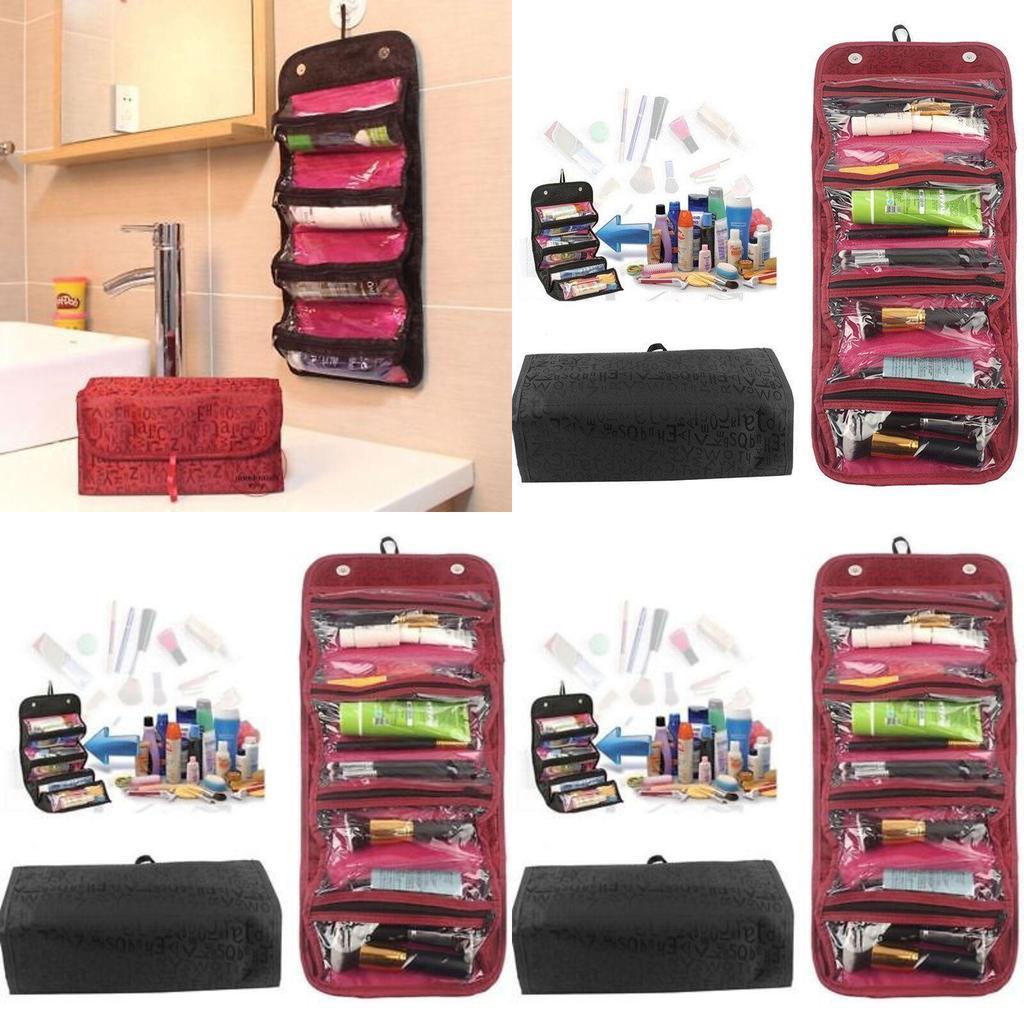 Roll N Go Cosmetic Bag Black/red Non-woven Fabric Travel Buddy For Cosmetics And Toiletries