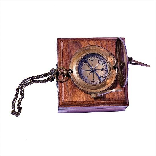 Royal Crafts Trykknapp Solurkompass med Nydelig Kjede