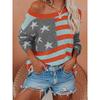 Women's US Flag Print Long Sleeve Knit Sweater Top Spring Summer