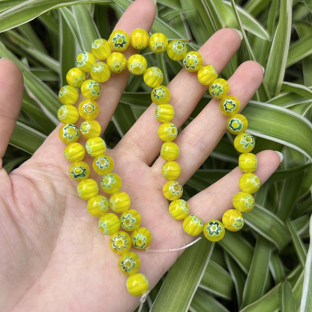 Millefiori Glasperlen 8mm - Rund, Einzelblume, Lose Perlen für DIY Schmuck