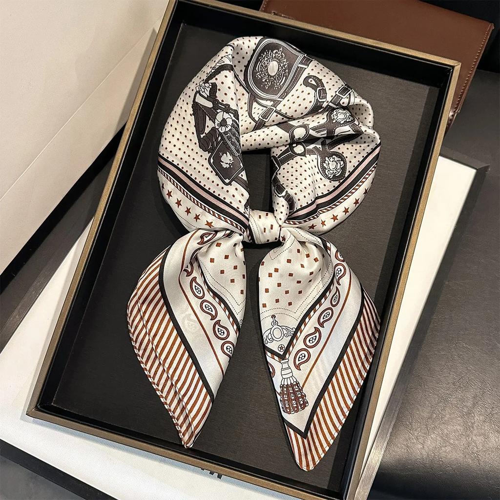 New Paisley Print Silk Scarf For Women Square Hijab Soft Neck Tie Female Fashion Decoration Silk Headscarf 70*70Cm Kerchief