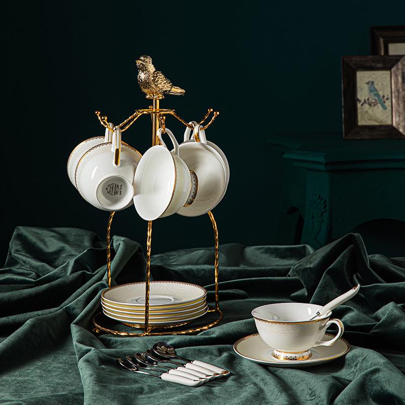 Exquisite European-Style Bone China Tea Cup & Saucer Set with Floral Design and Gold Trim