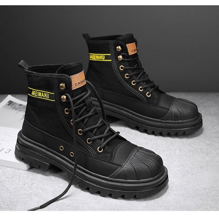 Martin Boots Men's High-top Spring New Thick-soled Canvas Casual Boots Men's Tooling Versatile Locomotive Short Boots