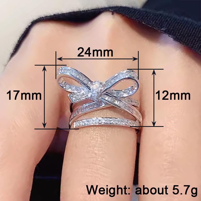 Huitan Aesthetic Bowknot Shaped Ring for Women Party Wedding Fancy Finger Accessories  Versatile Jewelry Inlaid Shiny CZ