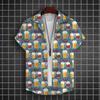 Men's Summer Short Sleeve Hawaiian Shirt Beach Holiday Print Shirt Top 100% Polyester Men's Beer Print Short Sleeve Shirt