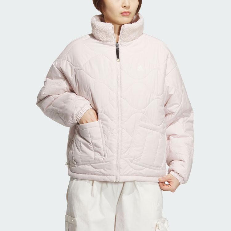 Adidas Year Of The Dragon CNY Series Embroidered Reversible Plus Velvet Sports Casual Loose Jacket Women Outerwear Light-Purple Pink IX5956