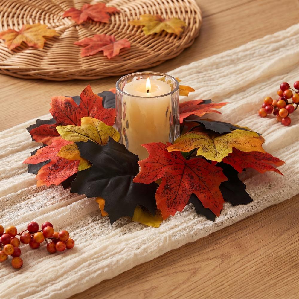 1PC Artificial maple leaf candlestick wreath, photography prop, home decor, party decoration.