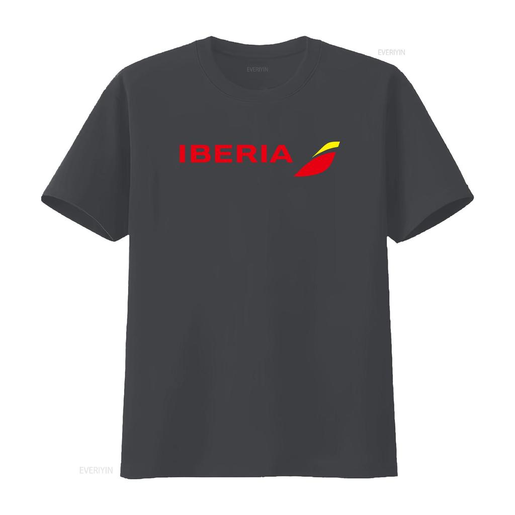 Iberia Airlines Spanish Airline Retro Logo Cotton Black T Shirt with Red Yellow Design vintage Washed Stylish Slightly Unisex